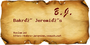 Bakró Jeremiás névjegykártya